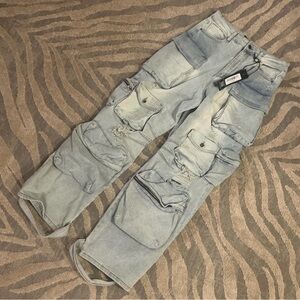 Women's Light Blue Distressed Cargo Jeans